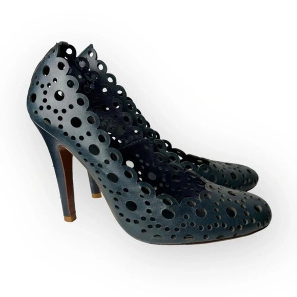Tory Burch Verity Navy Blue  Vegan Leather Pumps 9.5 - Picture 1 of 15